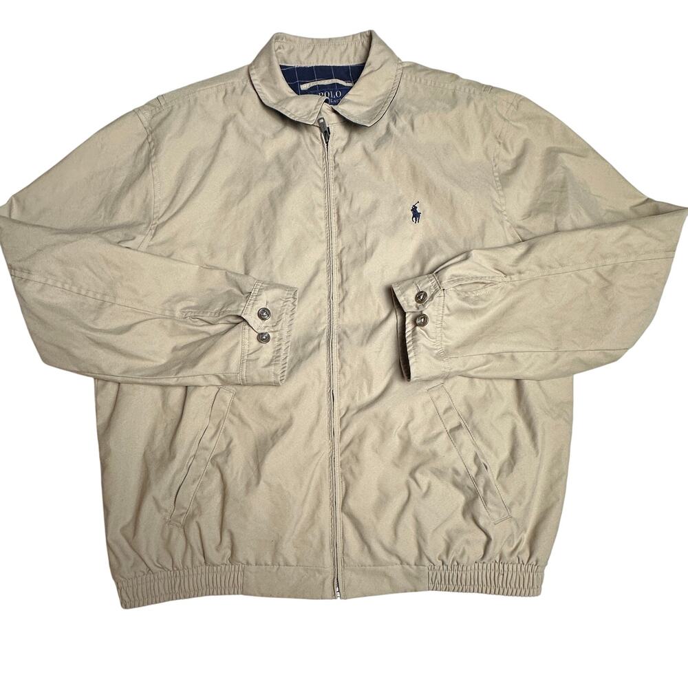 Polo Ralph Lauren Harrington Jacket Mens L Khaki Tan Plaid Lined Full Zip